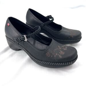 Ecco Sussex Black Leather Mary Jane Floral Comfort Heels
